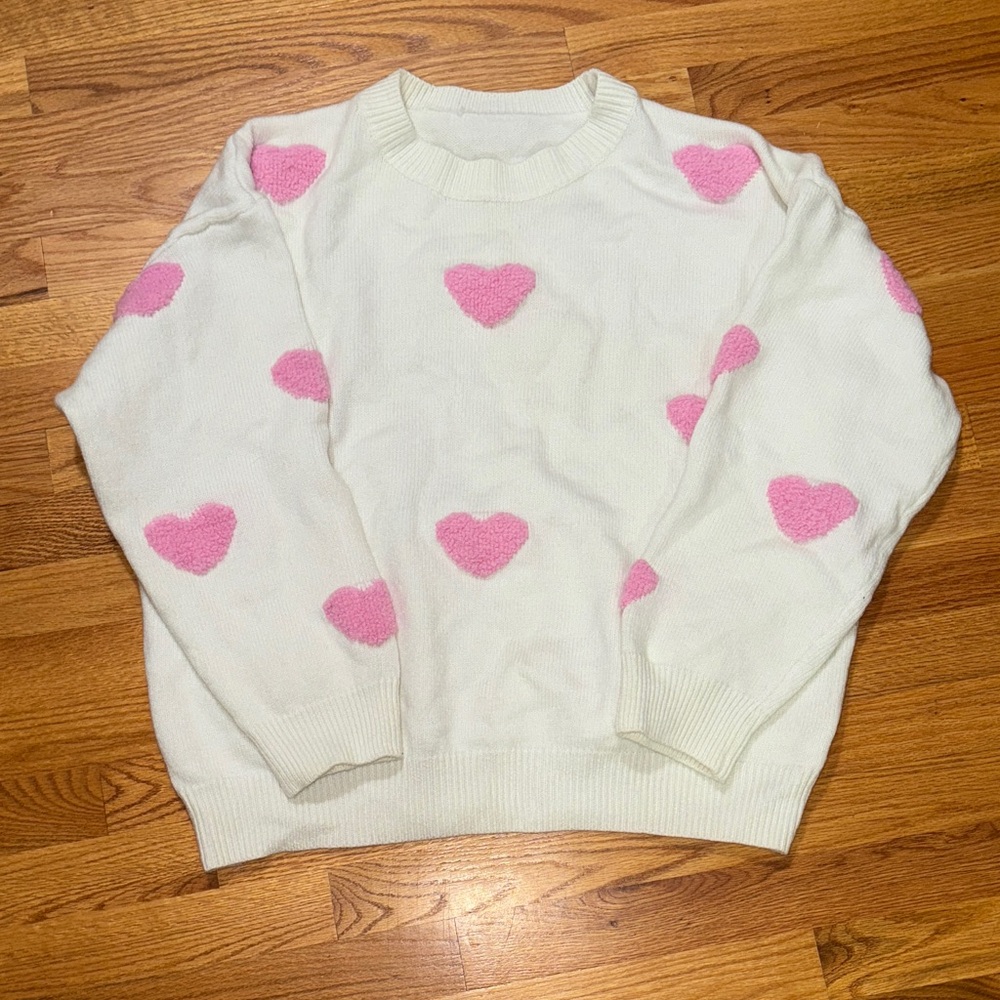VALENTINES DAY!! Charming Pink Heart Crew Neck Sweater